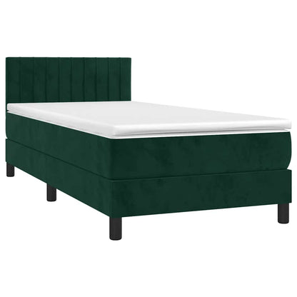Letto a Molle con Materasso e LED Verde Scuro 90x200cm Velluto
