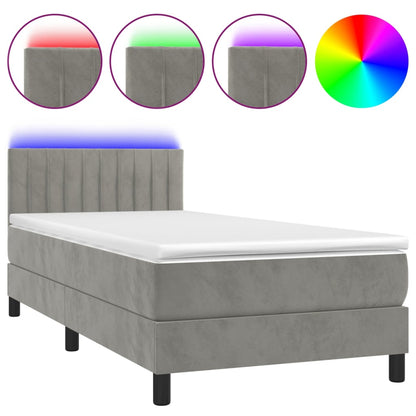 Letto a Molle con Materasso e LED Grigio Chiaro 100x200 cm Velluto | homemem39