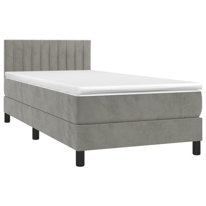 Letto a Molle con Materasso e LED Grigio Chiaro 100x200 cm Velluto | homemem39