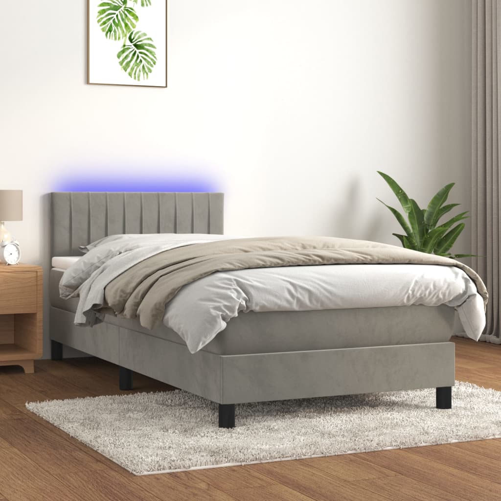 Letto a Molle con Materasso e LED Grigio Chiaro 100x200 cm Velluto | homemem39