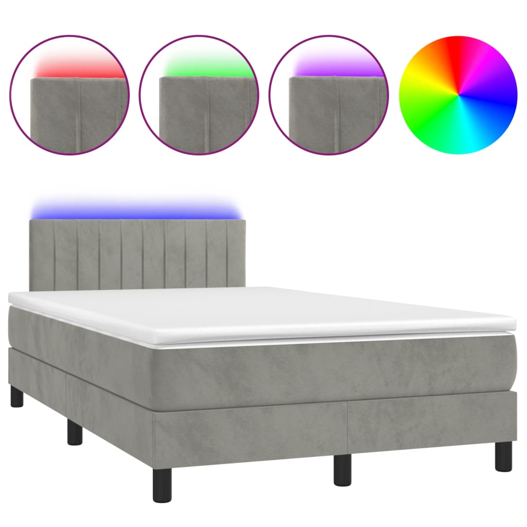 Letto a Molle con Materasso e LED Grigio Chiaro 120x200 cm Velluto - homemem39