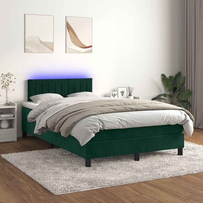 Letto a Molle con Materasso e LED Verde Scuro 120x200cm Velluto | homemem39