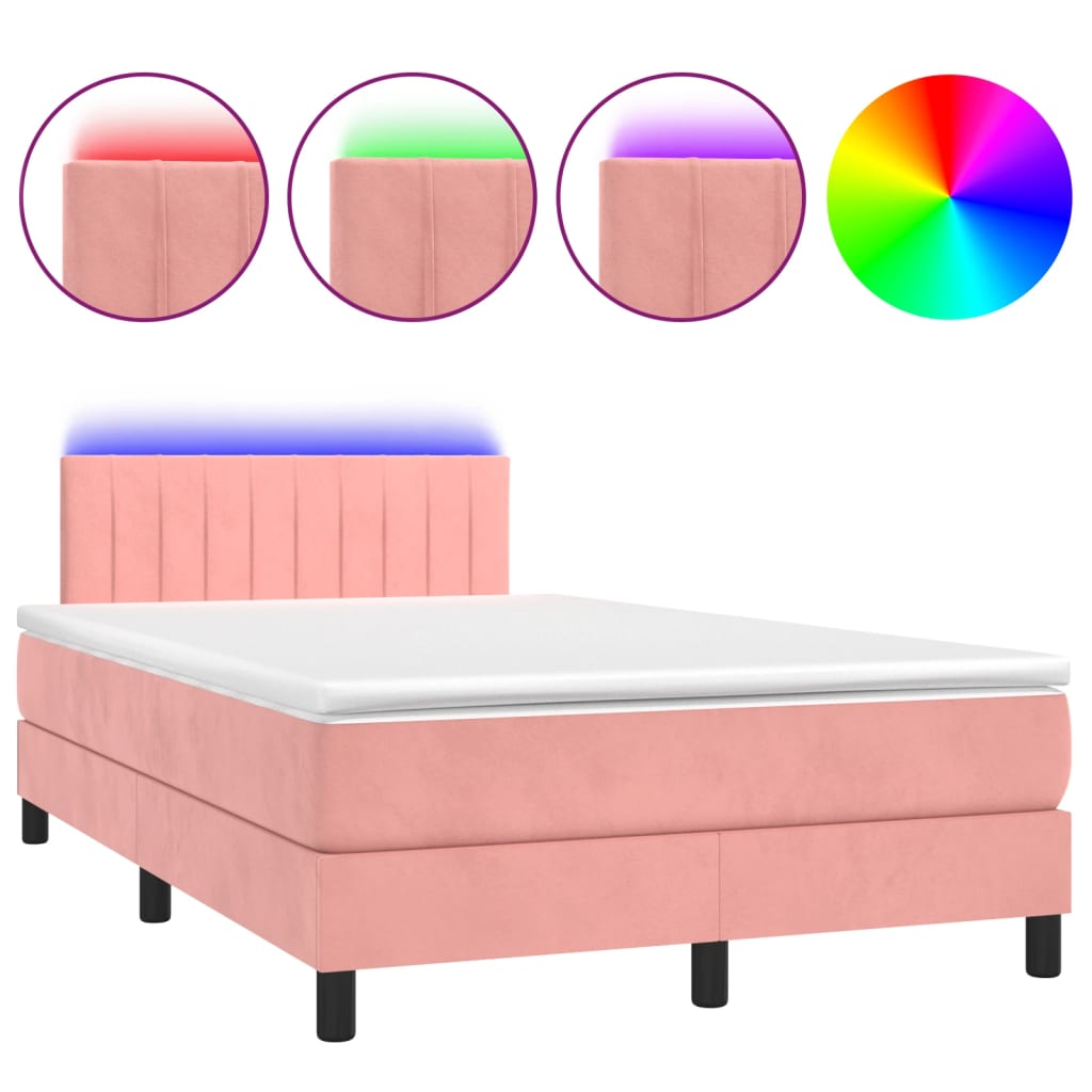 Letto a Molle con Materasso e LED Rosa 120x200 cm in Velluto - homemem39