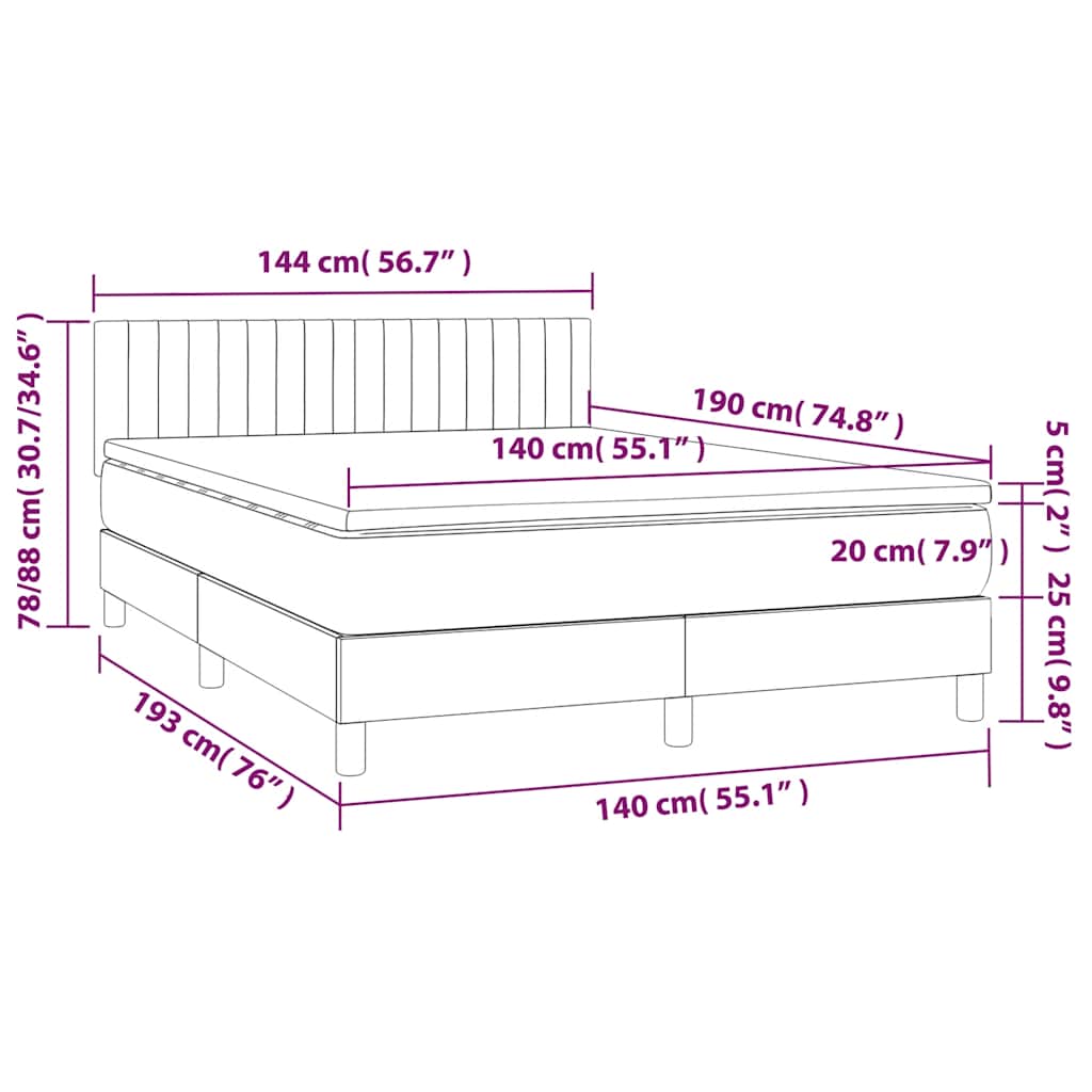 Letto a Molle con Materasso e LED Blu Scuro 140x190 cm | homemem39