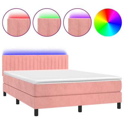 Letto a Molle con Materasso e LED Rosa 140x190 cm in Velluto | homemem39