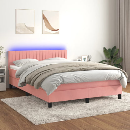 Letto a Molle con Materasso e LED Rosa 140x190 cm in Velluto | homemem39