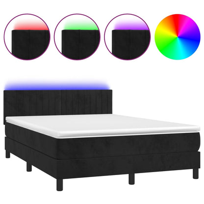 Letto a Molle con Materasso e LED Nero 140x200 cm in Velluto - homemem39