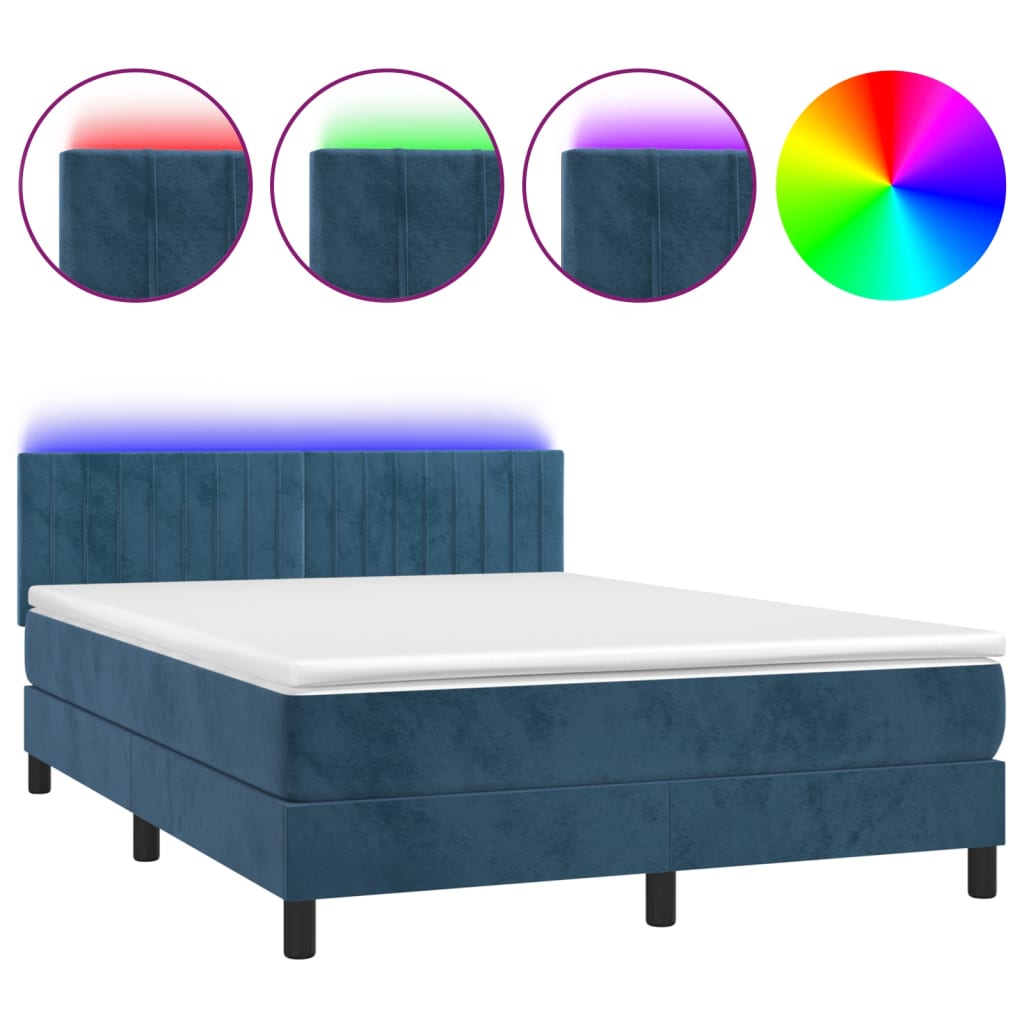 Letto a Molle con Materasso e LED Blu Scuro 140x200 cm - homemem39