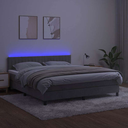 Letto a Molle con Materasso e LED Grigio Chiaro 160x200 cm