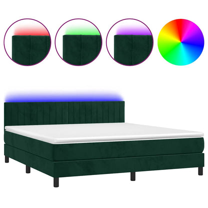 Letto a Molle con Materasso e LED Verde Scuro 160x200cm Velluto | homemem39