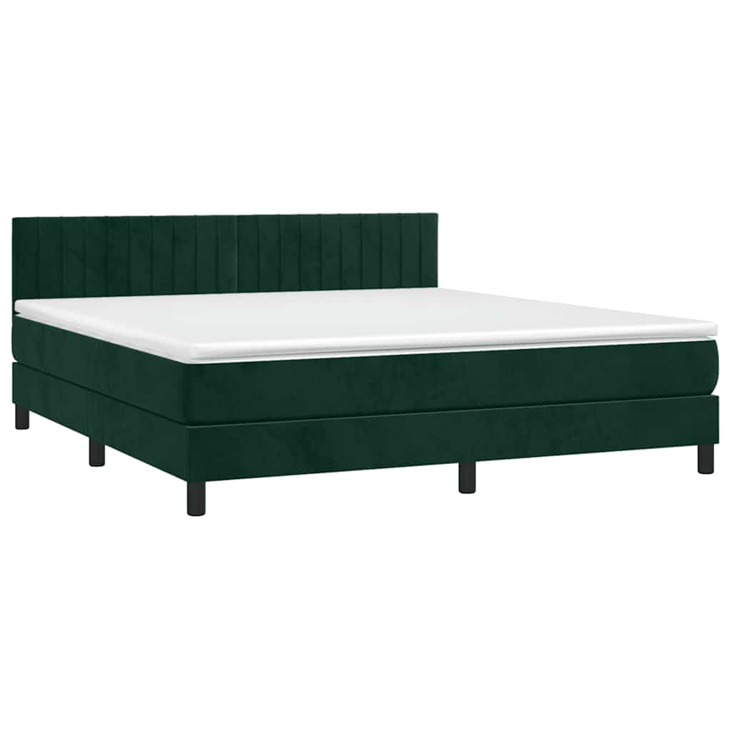 Letto a Molle con Materasso e LED Verde Scuro 180x200cm Velluto | homemem39