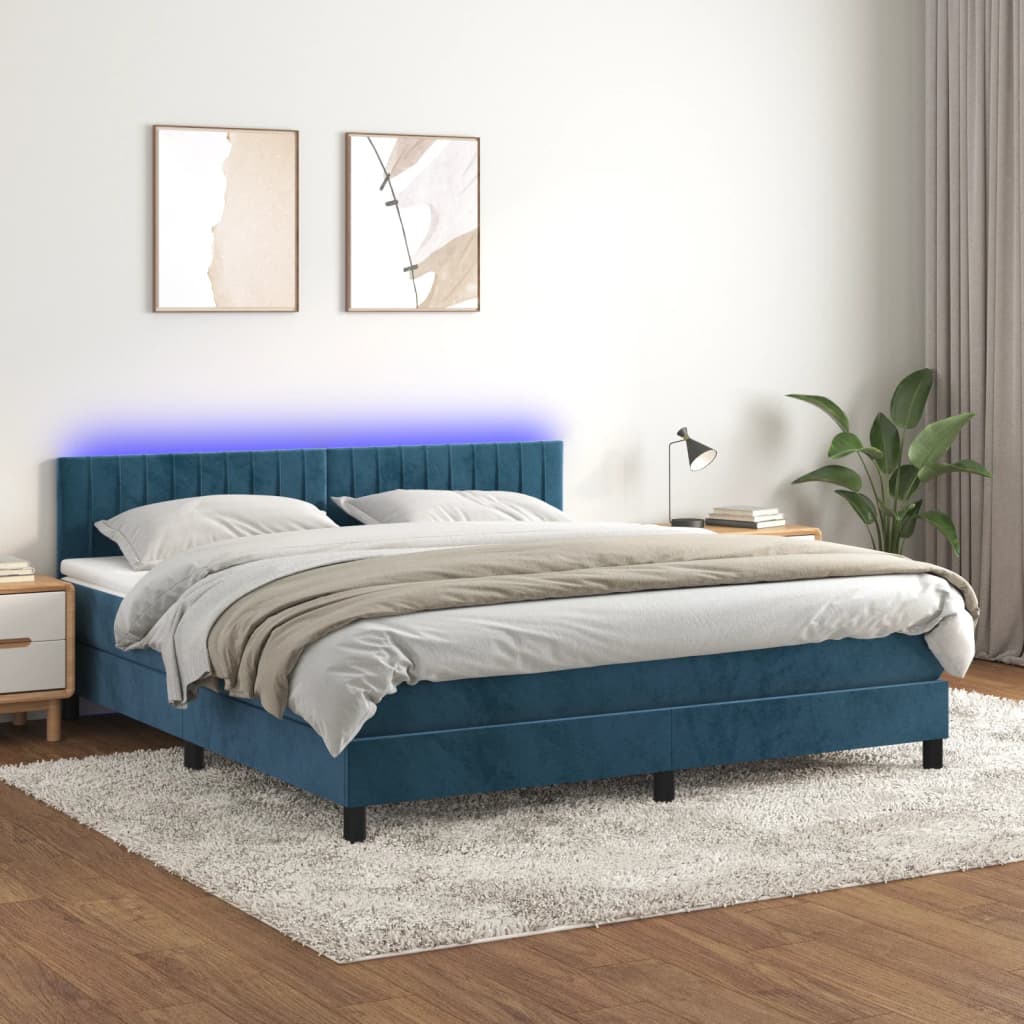 Letto a Molle con Materasso e LED Blu Scuro 180x200 cm - homemem39
