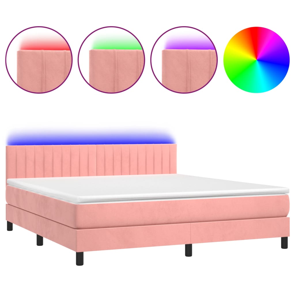 Letto a Molle con Materasso e LED Rosa 180x200 cm in Velluto | homemem39