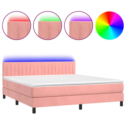 Letto a Molle con Materasso e LED Rosa 180x200 cm in Velluto | homemem39