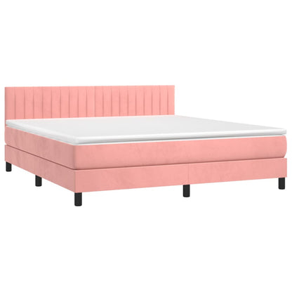 Letto a Molle con Materasso e LED Rosa 180x200 cm in Velluto | homemem39