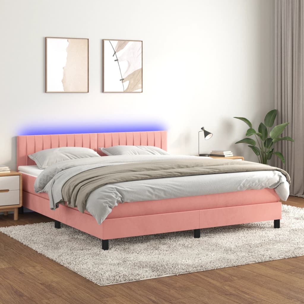 Letto a Molle con Materasso e LED Rosa 180x200 cm in Velluto | homemem39