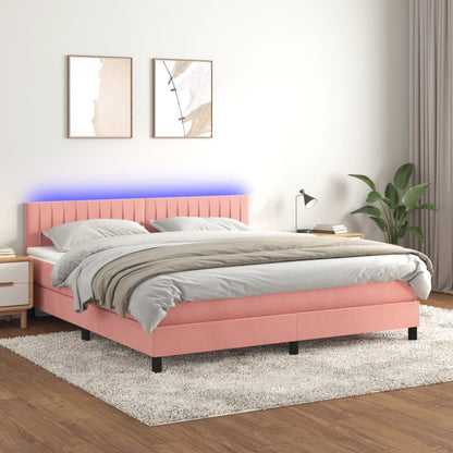 Letto a Molle con Materasso e LED Rosa 180x200 cm in Velluto | homemem39