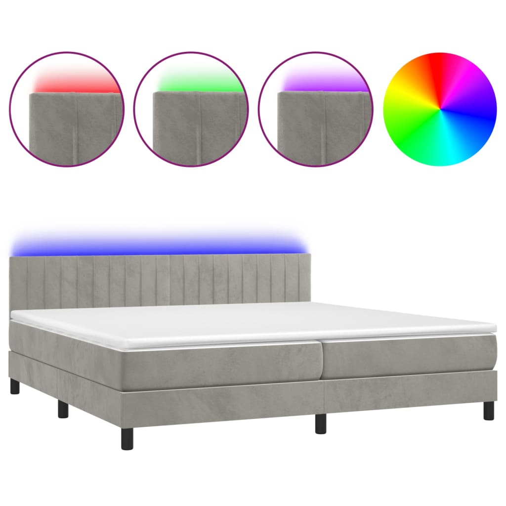 Letto a Molle con Materasso e LED Grigio Chiaro 200x200 cm Velluto - homemem39