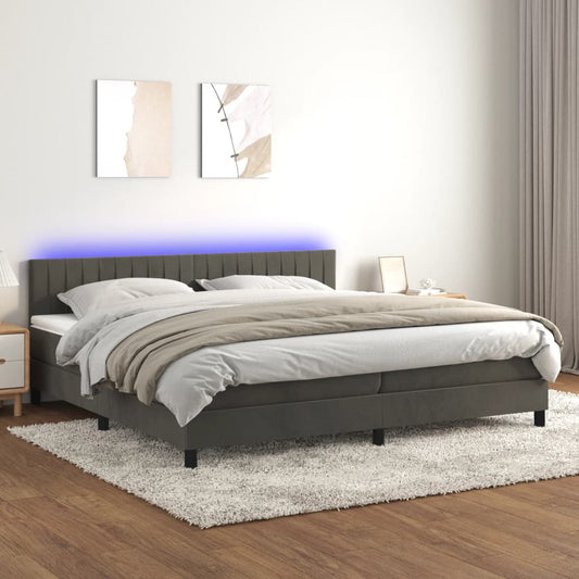 Letto a Molle con Materasso e LED Grigio Scuro 200x200 cm - homemem39