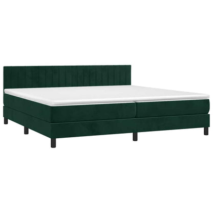 Letto a Molle con Materasso e LED Verde Scuro 200x200cm Velluto | homemem39