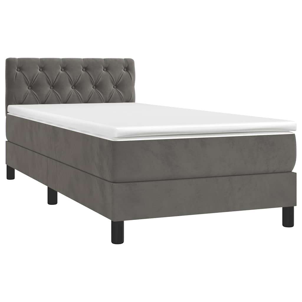 Letto a Molle con Materasso e LED Grigio Scuro 80x200cm Velluto | homemem39