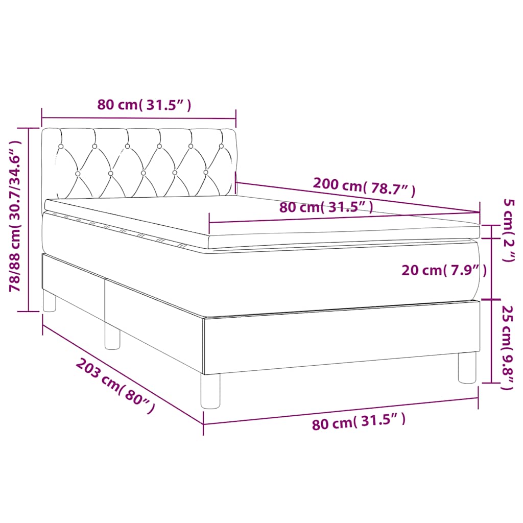 Letto a Molle con Materasso e LED Blu Scuro 80x200cm in Velluto | homemem39