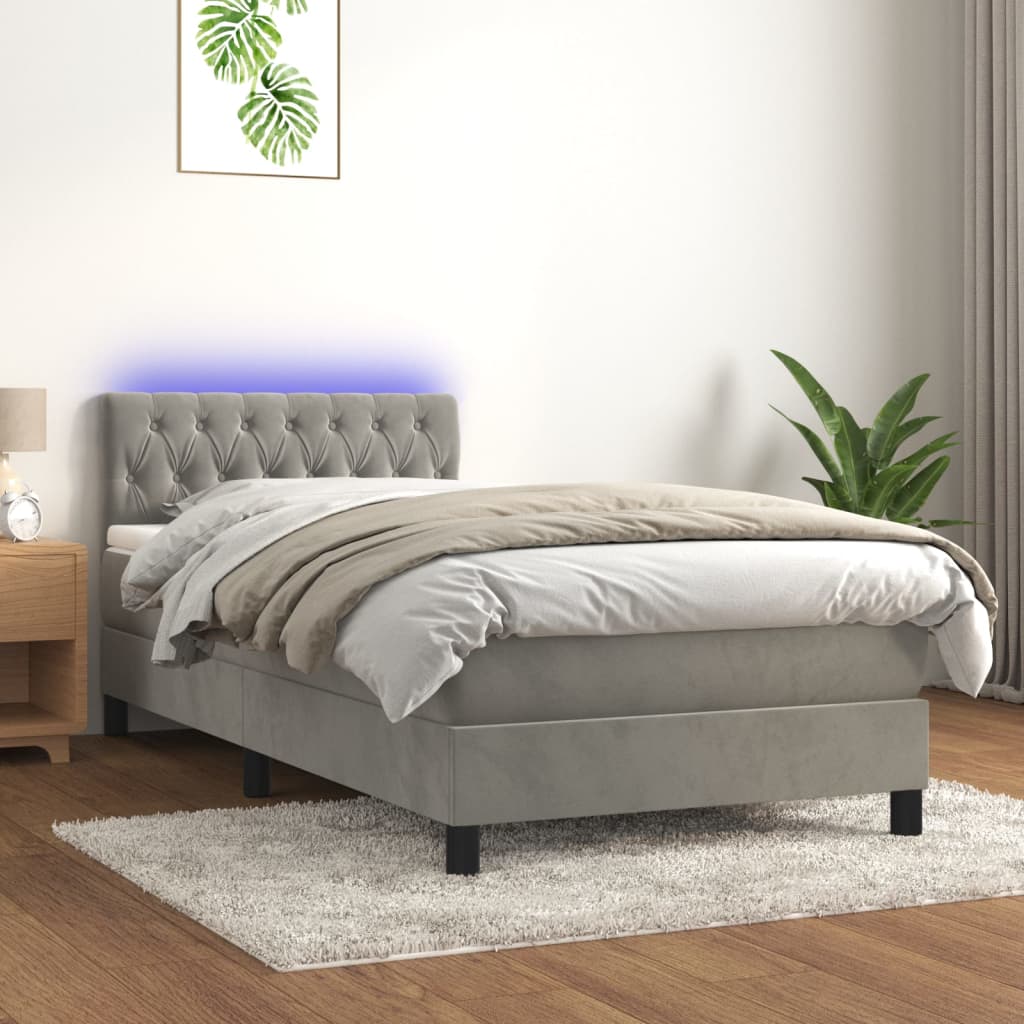 Letto a Molle con Materasso e LED Grigio Chiaro 90x190 cm Velluto | homemem39
