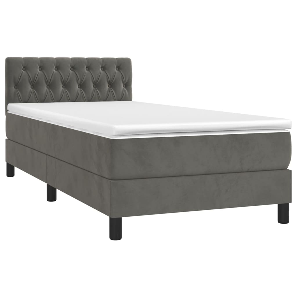 Letto a Molle con Materasso e LED Grigio Scuro 90x190cm Velluto - homemem39
