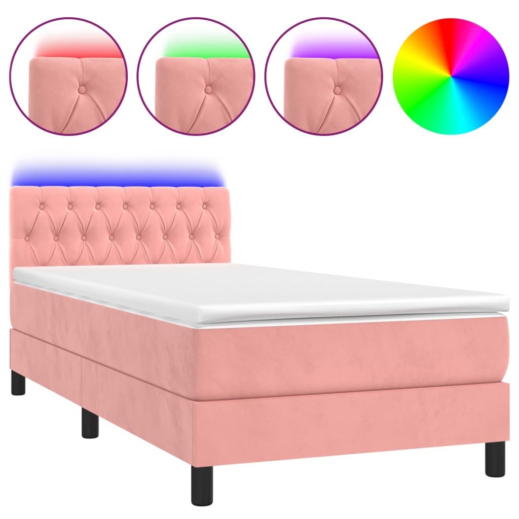 Letto a Molle con Materasso e LED Rosa 90x190 cm in Velluto | homemem39