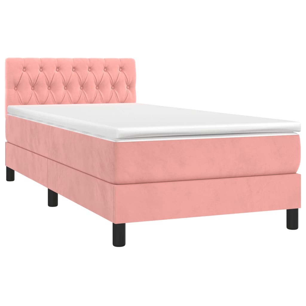 Letto a Molle con Materasso e LED Rosa 90x190 cm in Velluto | homemem39