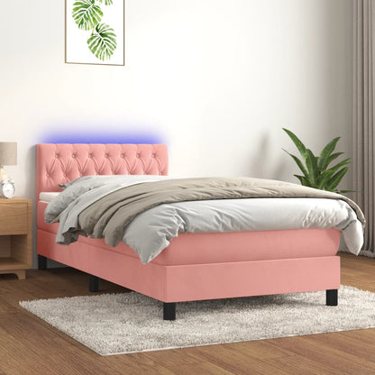 Letto a Molle con Materasso e LED Rosa 90x190 cm in Velluto | homemem39