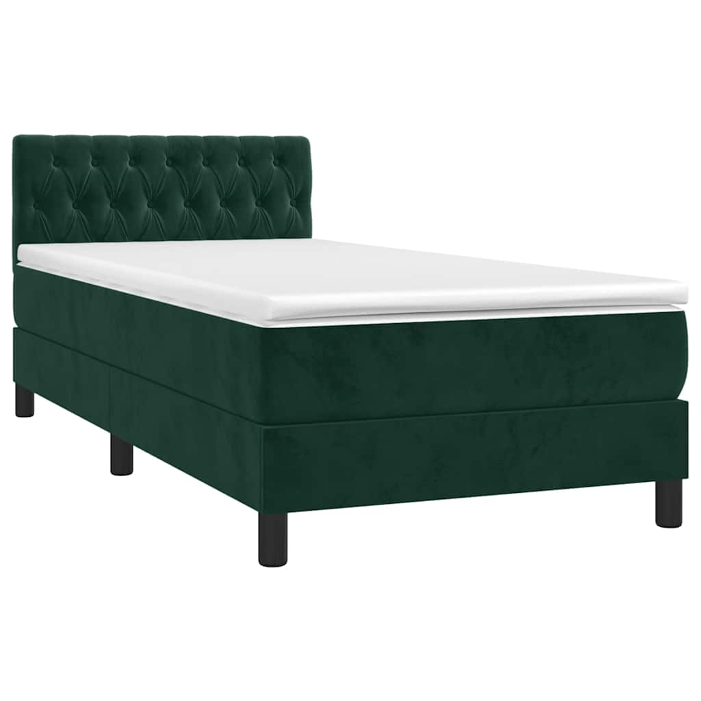 Letto a Molle con Materasso e LED Verde Scuro 90x200cm Velluto