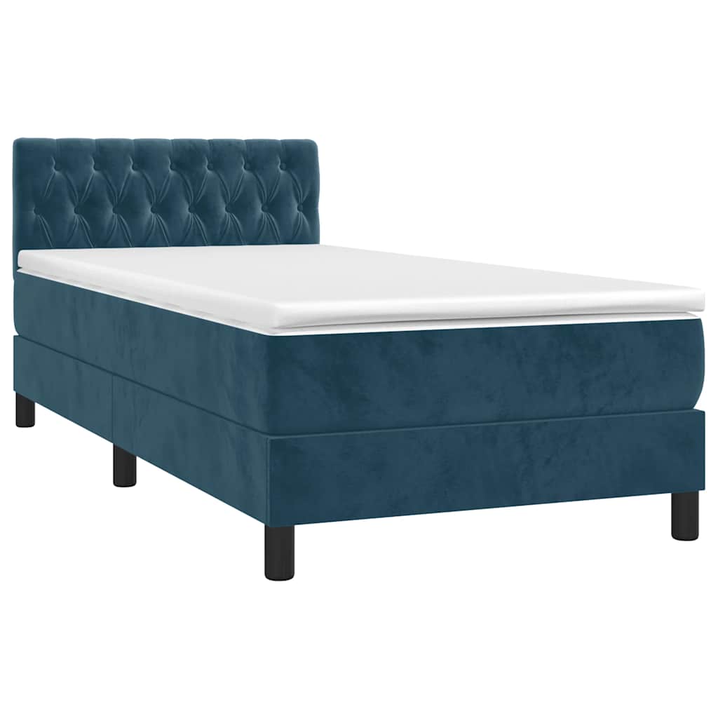Letto a Molle con Materasso e LED Blu Scuro 90x200cm in Velluto | homemem39