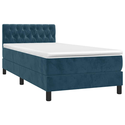 Letto a Molle con Materasso e LED Blu Scuro 90x200cm in Velluto | homemem39