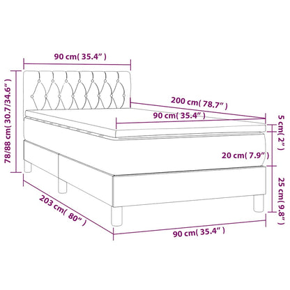 Letto a Molle con Materasso e LED Blu Scuro 90x200cm in Velluto | homemem39
