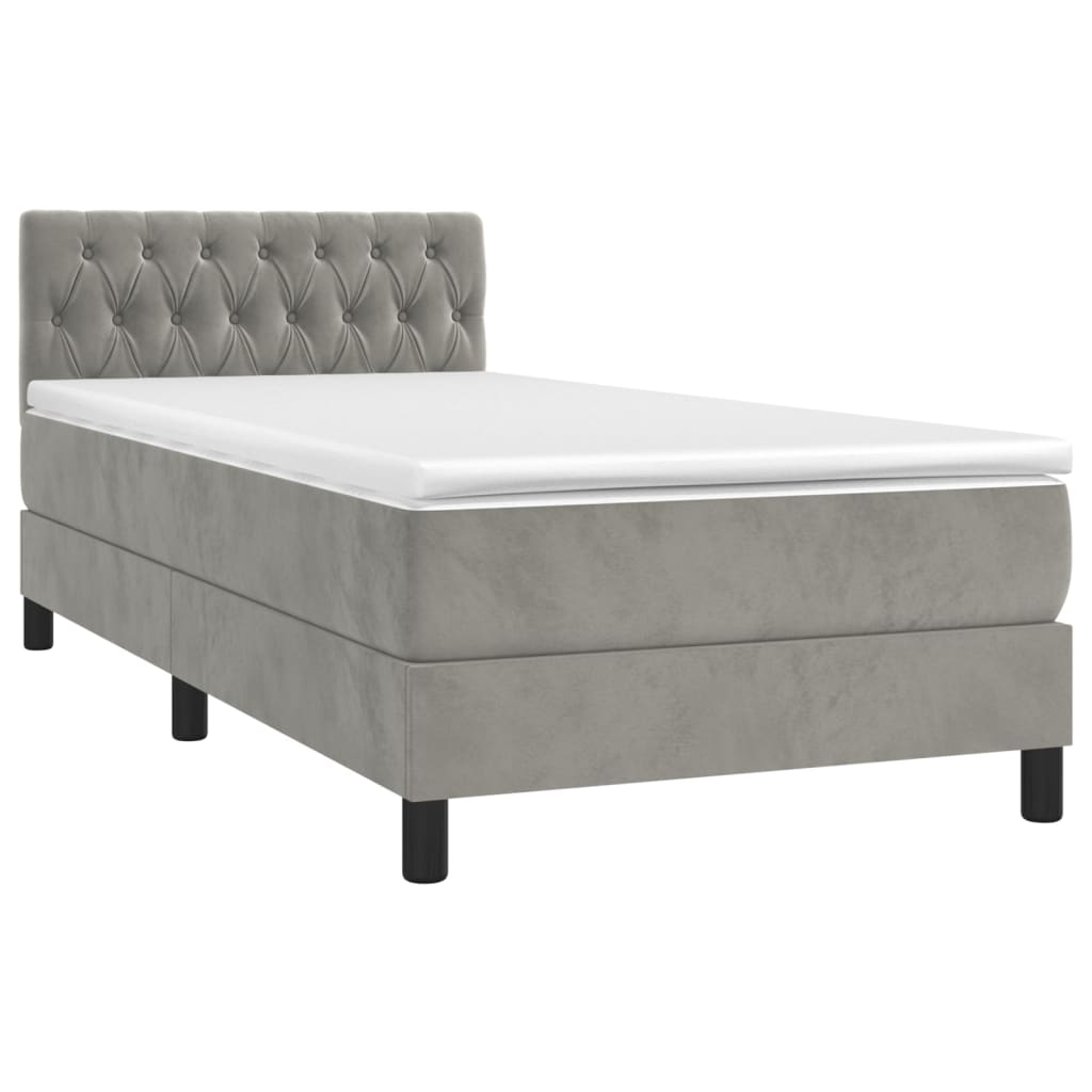 Letto a Molle con Materasso e LED Grigio Chiaro 100x200 cm Velluto | homemem39
