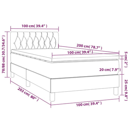 Letto a Molle con Materasso e LED Grigio Chiaro 100x200 cm Velluto | homemem39