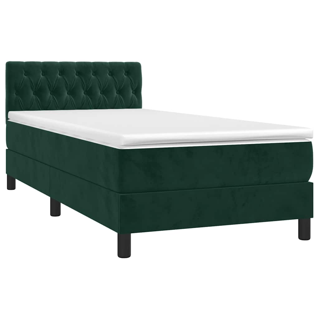 Letto a Molle con Materasso e LED Verde Scuro 100x200cm Velluto | homemem39