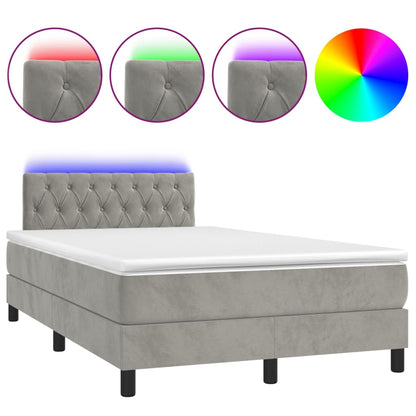 Letto a Molle con Materasso e LED Grigio Chiaro 120x200 cm Velluto - homemem39