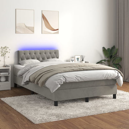 Letto a Molle con Materasso e LED Grigio Chiaro 120x200 cm Velluto - homemem39