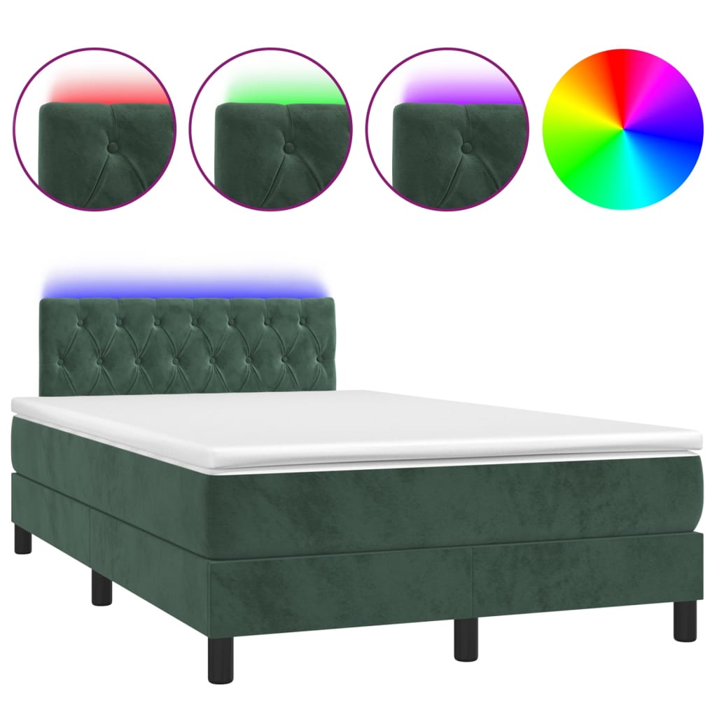 Letto a Molle con Materasso e LED Verde Scuro 120x200cm Velluto - homemem39