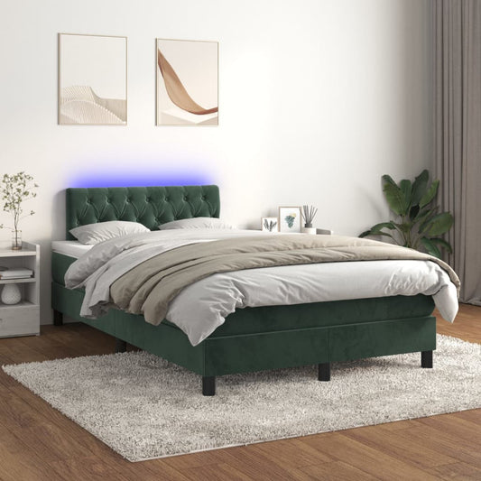 Letto a Molle con Materasso e LED Verde Scuro 120x200cm Velluto - homemem39