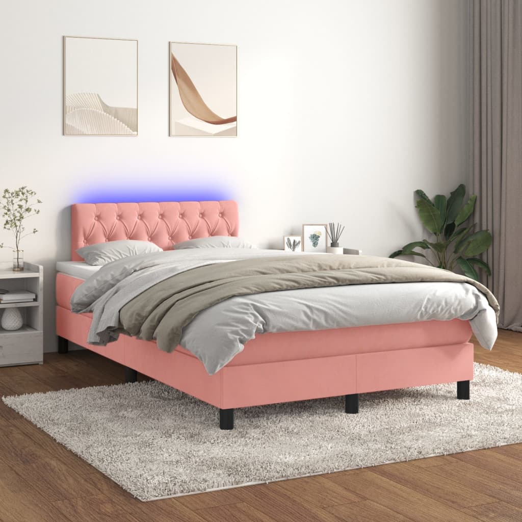 Letto a Molle con Materasso e LED Rosa 120x200 cm in Velluto - homemem39