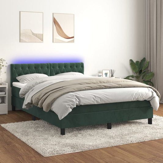 Letto a Molle con Materasso e LED Verde Scuro 140x190cm Velluto - homemem39
