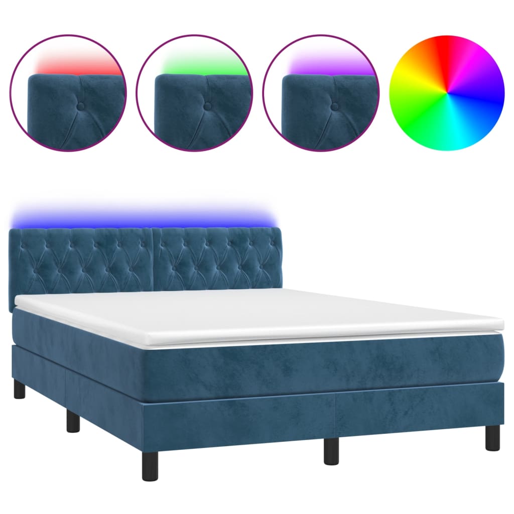 Letto a Molle con Materasso e LED Blu Scuro 140x190 cm - homemem39
