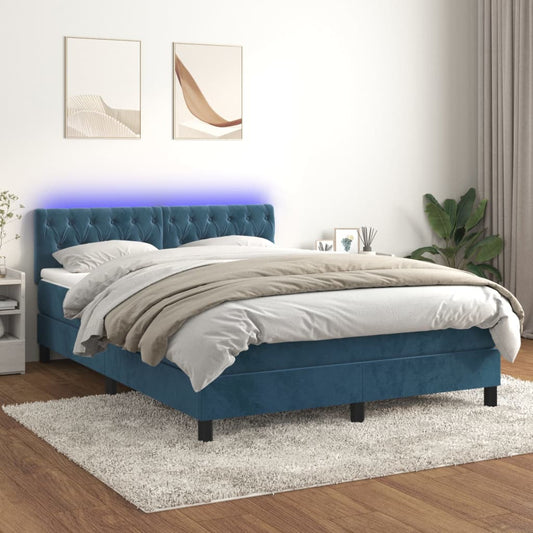 Letto a Molle con Materasso e LED Blu Scuro 140x190 cm - homemem39