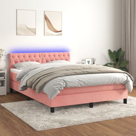 Letto a Molle con Materasso e LED Rosa 140x190 cm in Velluto | homemem39