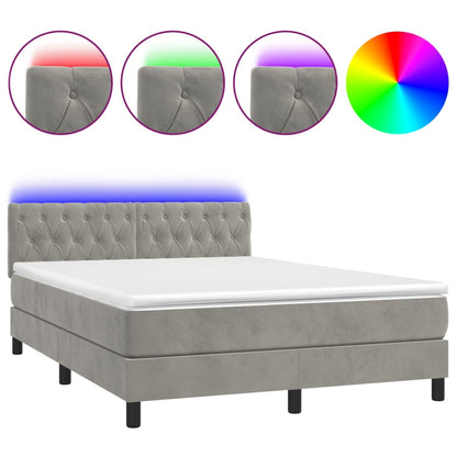 Letto a Molle con Materasso e LED Grigio Chiaro 140x200 cm Velluto | homemem39
