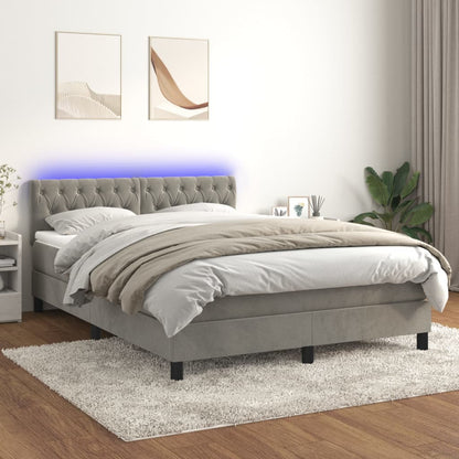 Letto a Molle con Materasso e LED Grigio Chiaro 140x200 cm Velluto | homemem39