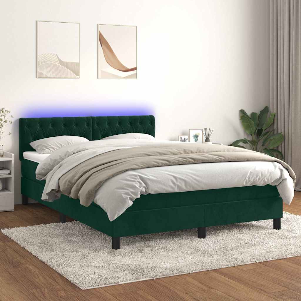 Letto a Molle con Materasso e LED Verde Scuro 140x200cm Velluto | homemem39
